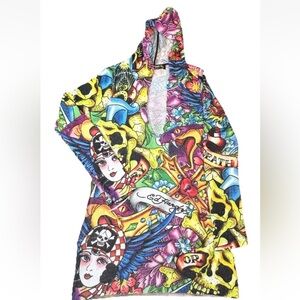 Y2k Ed Hardy Hooded Dress Women’s  Medium Death Or Glory